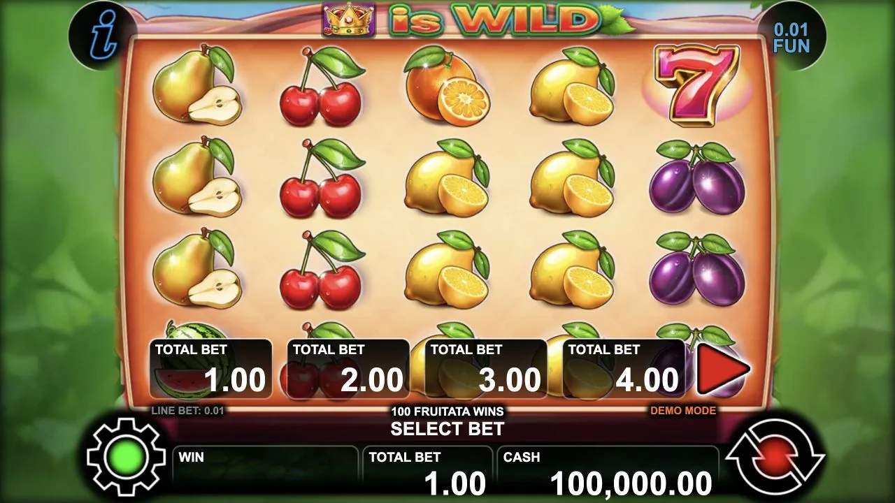 100 Fruitata Wins gameplay screenshot showing the real reels and playing interface