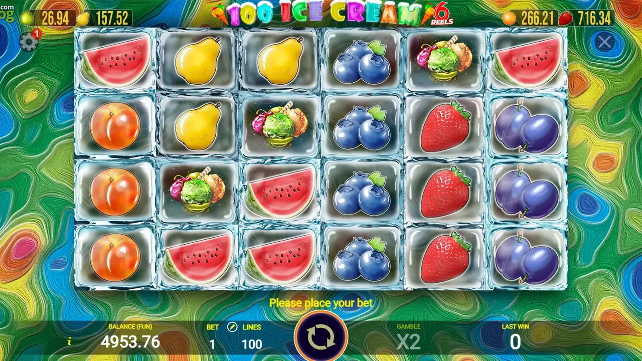 100 Ice Cream 6 Reels loaded gameplay interface with playing area and controls visible