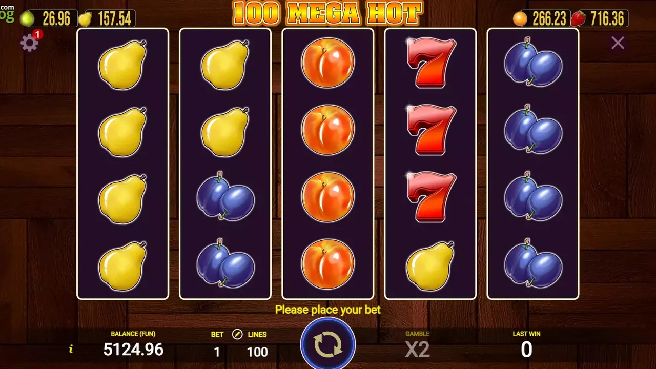 100 Mega Hot loaded gameplay interface with playing area and controls visible