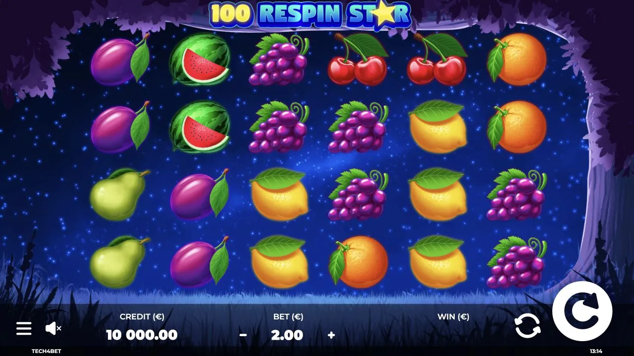 100 Respin Star loaded gameplay screen with reels and controls visible