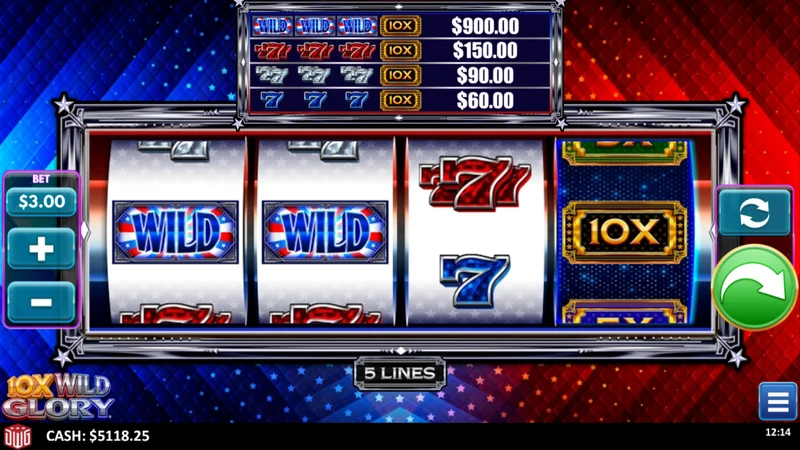 10X Wild Glory slot gameplay — patriotic classic themed reels