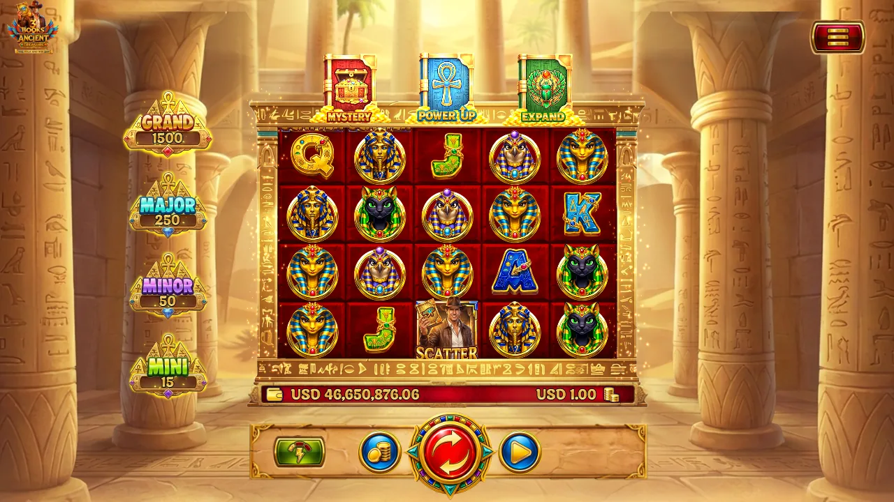 3 Books of Ancient Treasure official loaded gameplay interface with active controls visible