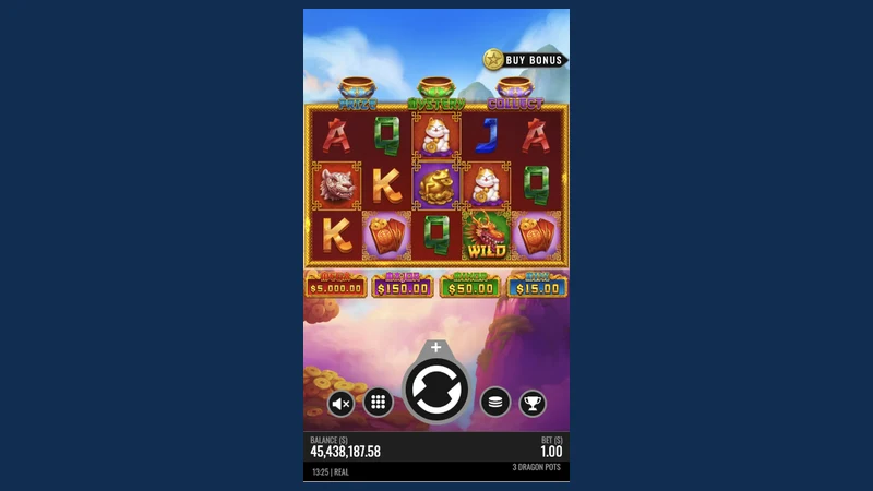 3 Dragon Pots slot gameplay — Asian fortune jackpot reels