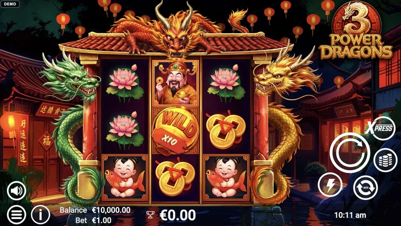 3 Power Dragons gameplay screenshot showing the reels