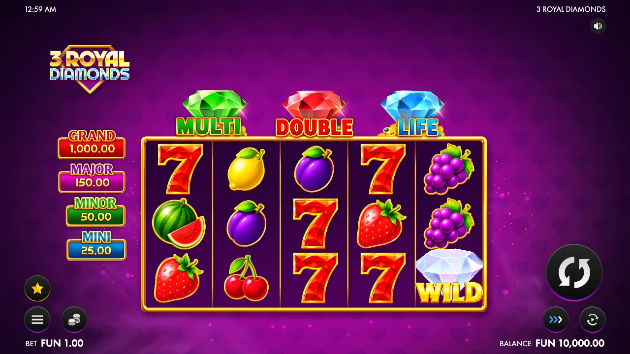 3 Royal Diamonds official loaded gameplay interface with active controls visible