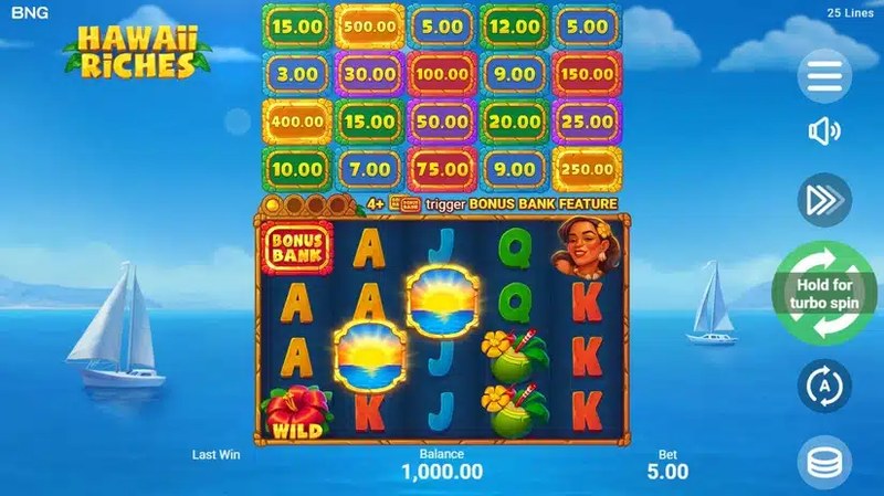 Hawaii Riches: Bonus Bank gameplay