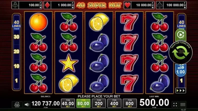 40 Super Hot slot gameplay — classic fruit reels with Jackpot Cards ladder