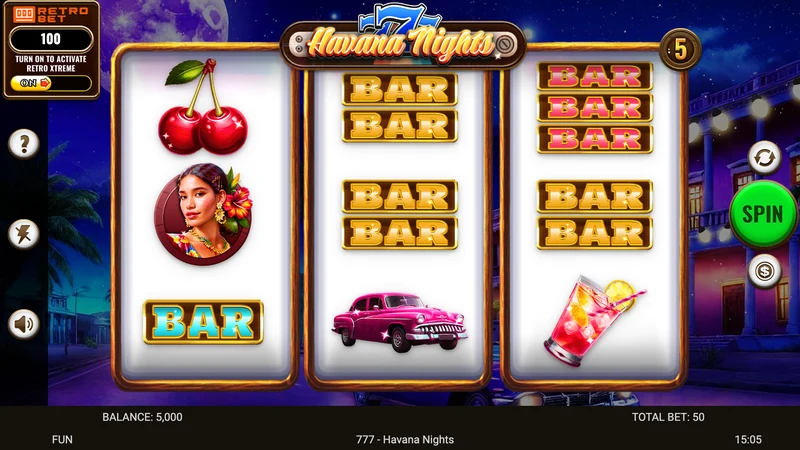 777 Havana Nights slot key art — Cuban nightlife themed reels
