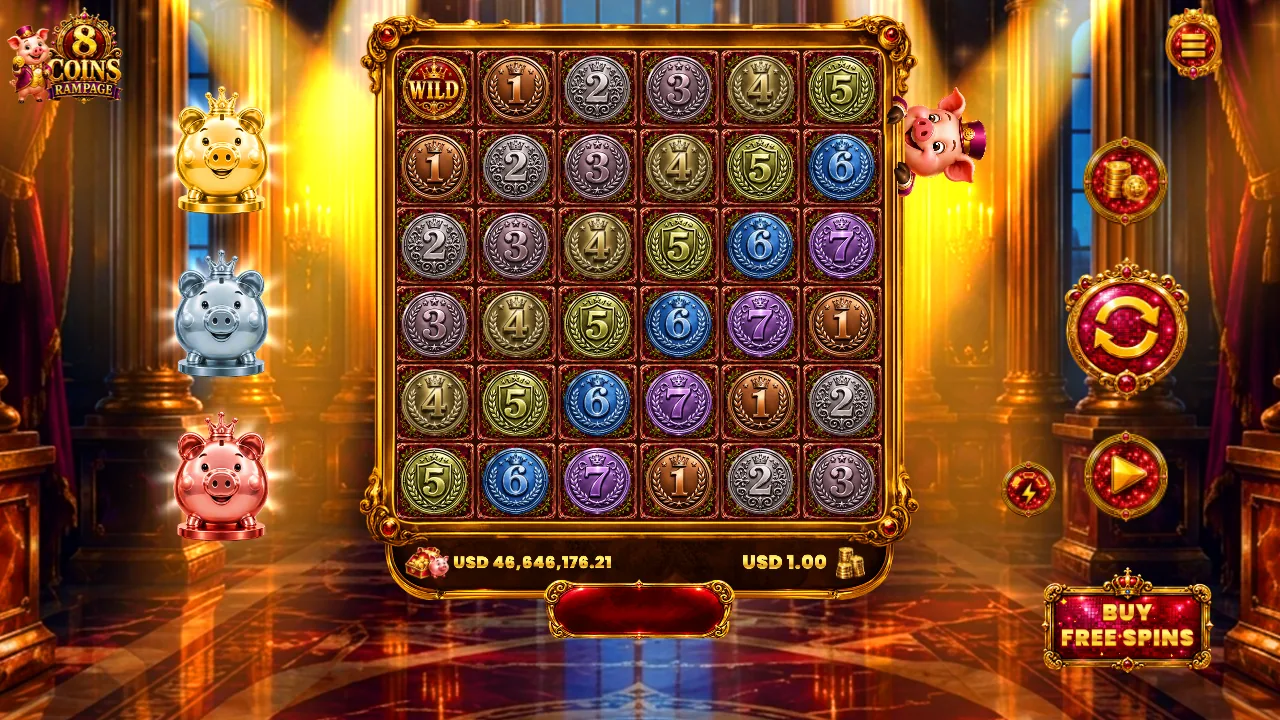 8 Coins Rampage official loaded gameplay interface with active controls visible