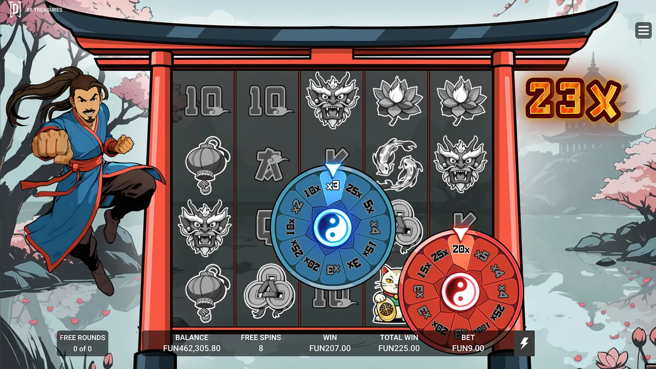88 Treasures gameplay screenshot showing the reels and interface
