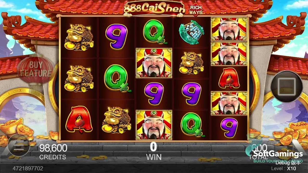 888 Cai Shen gameplay showing reels and controls