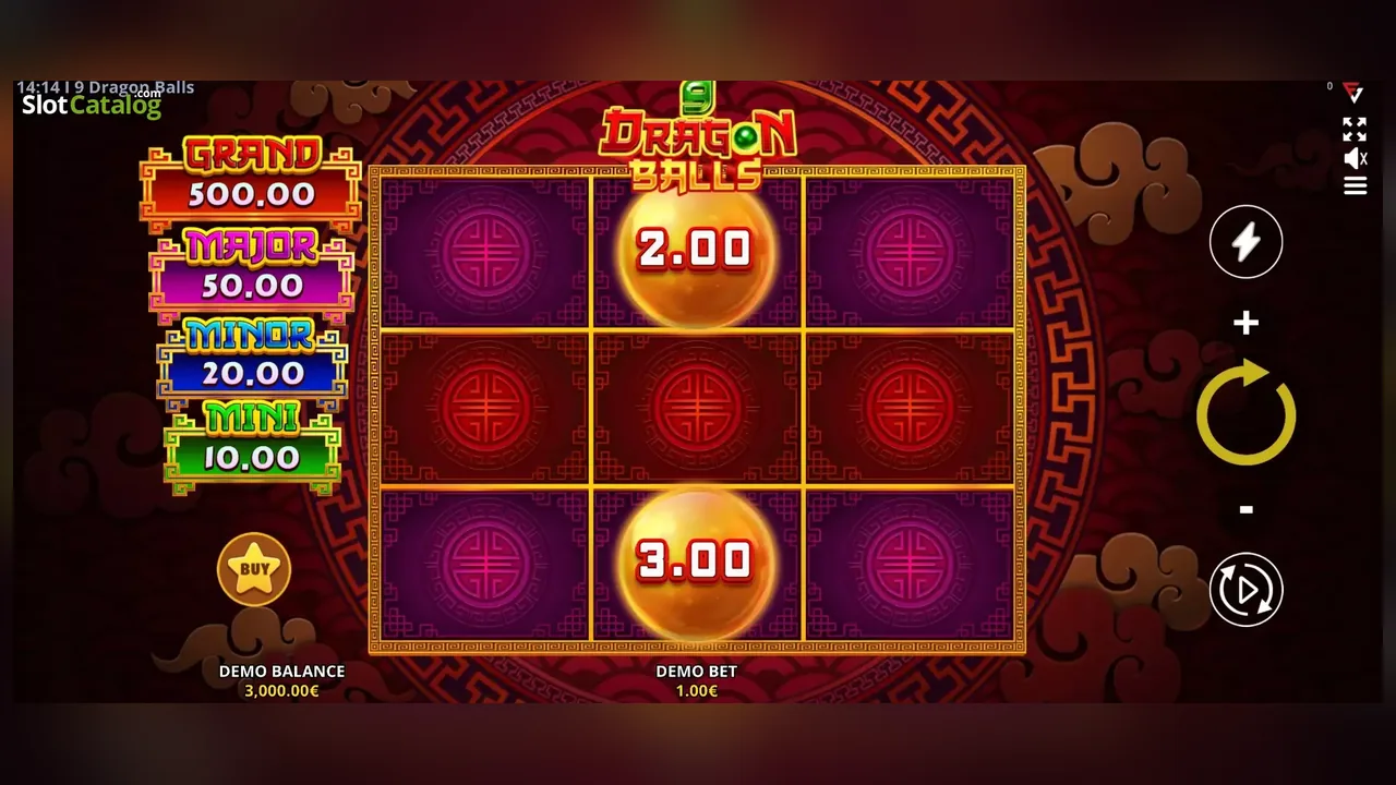 9 Dragon Balls loaded gameplay interface with reels and controls