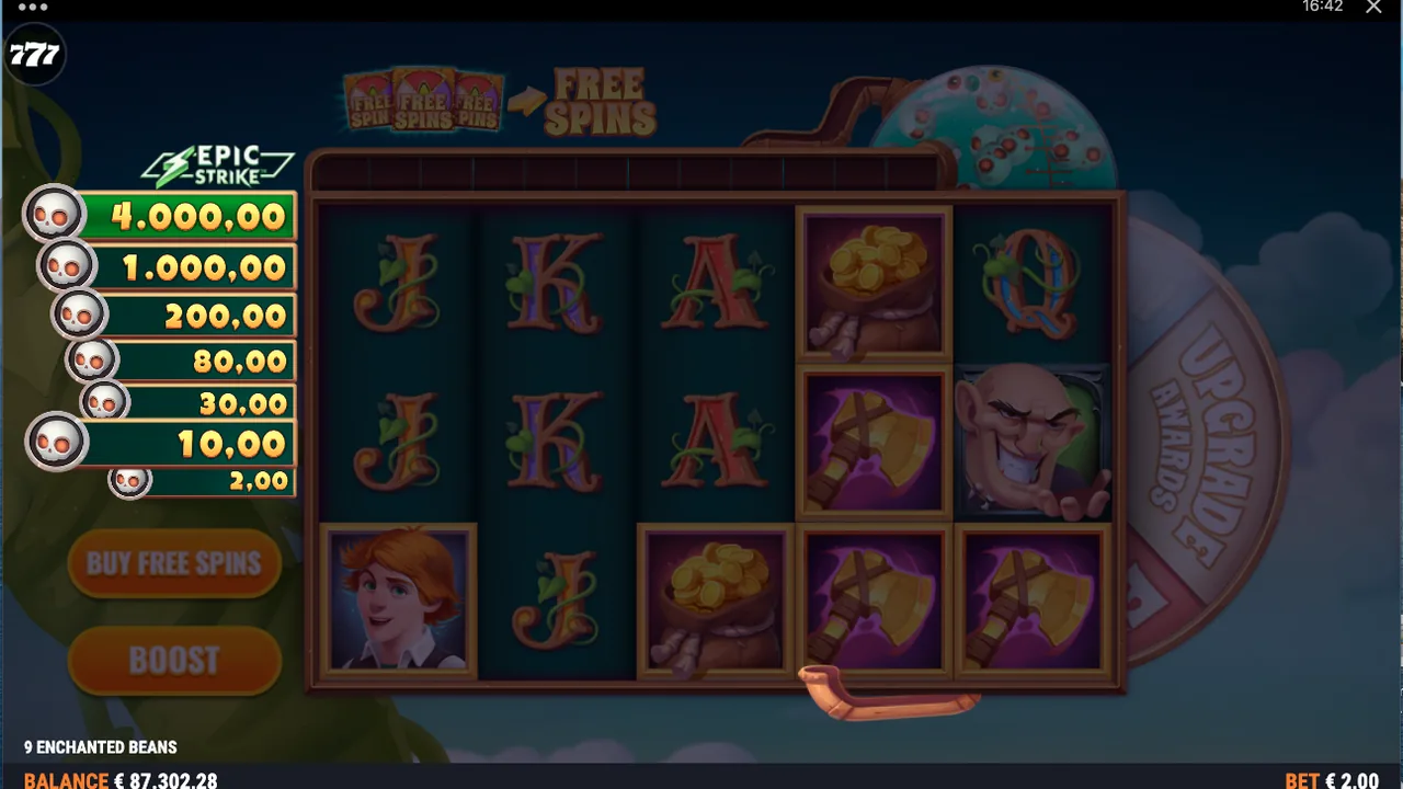 9 Enchanted Beans gameplay screenshot showing the reels and controls