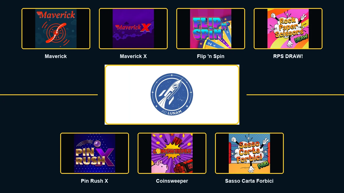 AD LUNAM logo surrounded by its complete arcade game range