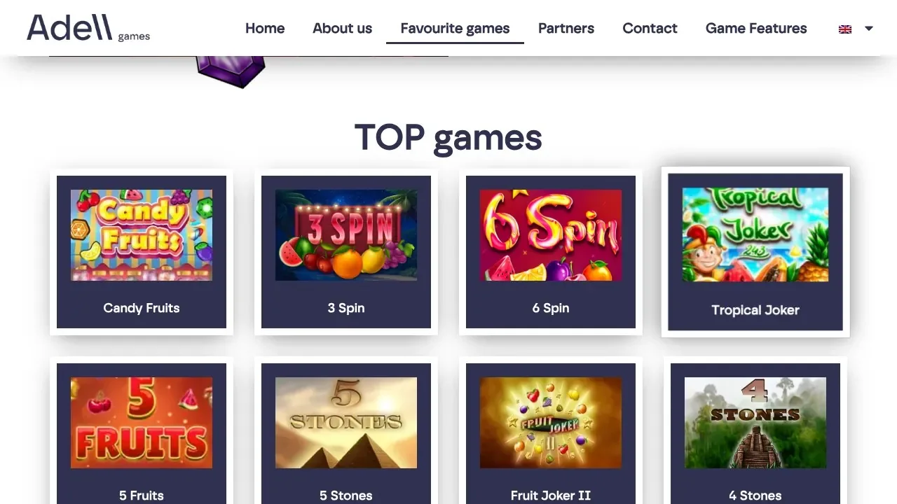 Clean capture of the official Adell Games website