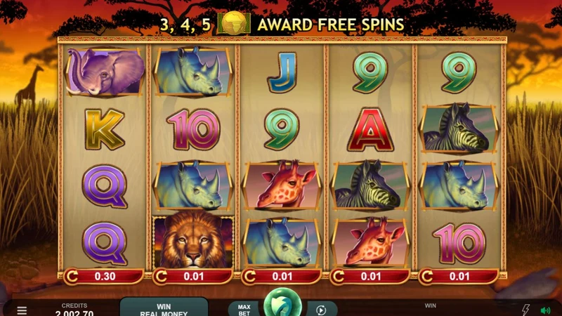 African Quest slot gameplay — safari themed reels