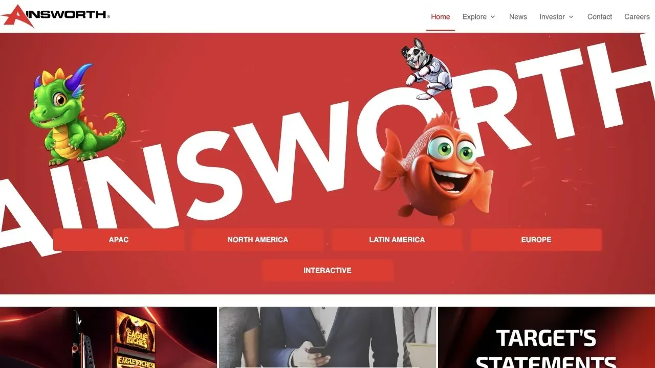 Clean capture of the official Ainsworth Game Technology website
