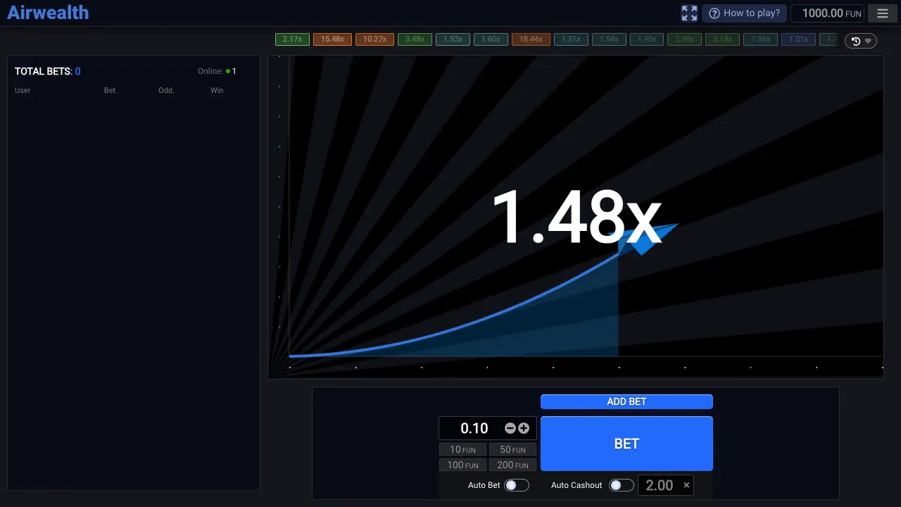 Airwealth loaded gameplay screen showing the game interface