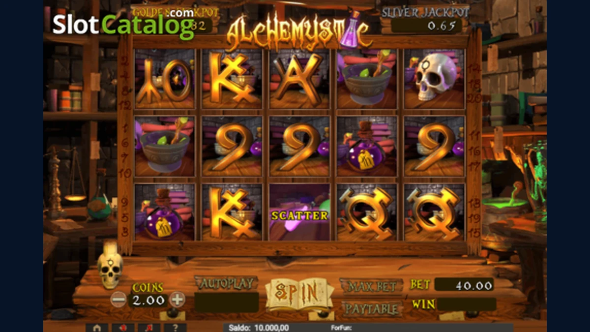 Alchemystic gameplay screenshot showing the reels and game interface