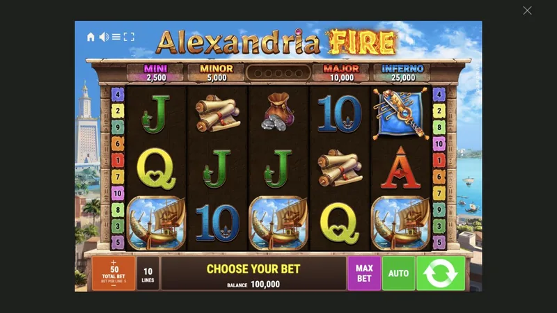 Alexandria Fire gameplay screenshot showing the reels
