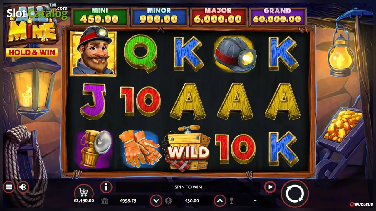 All Mine: Hold & Win loaded gameplay interface with reels and controls