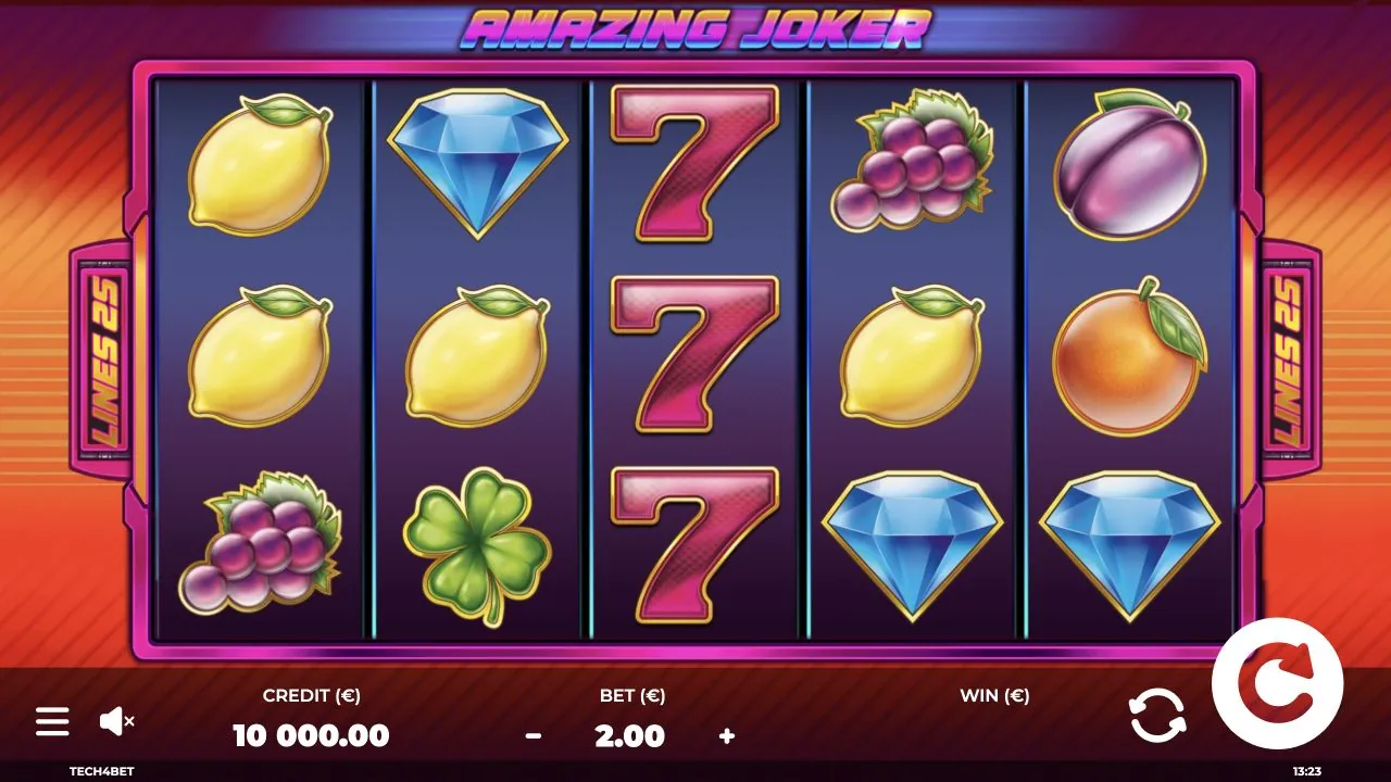 Amazing Joker loaded gameplay screen with reels and controls visible