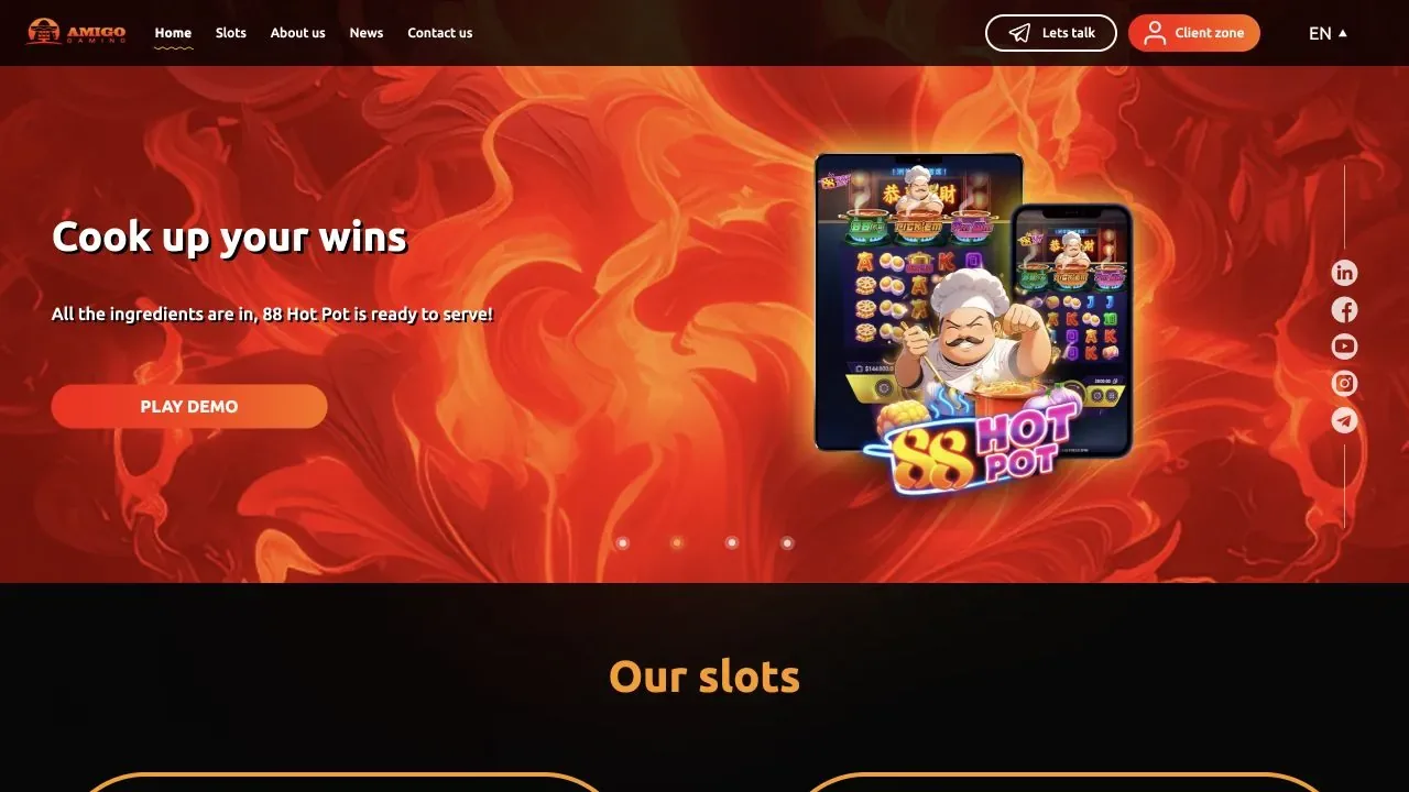 Official Amigo Gaming website showing its game library