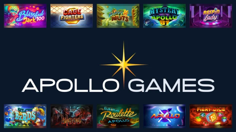 Apollo Games logo centred between ten complete branded game thumbnails