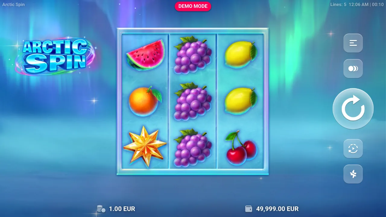 Arctic Spin official loaded gameplay interface with active controls visible