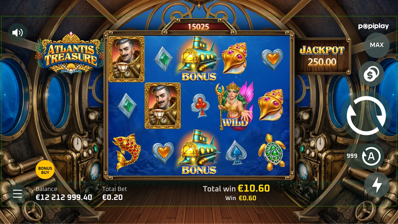Atlantis Treasure official loaded gameplay interface with active controls visible