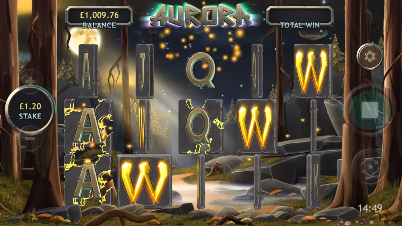 Aurora gameplay screenshot showing the reels or playing interface