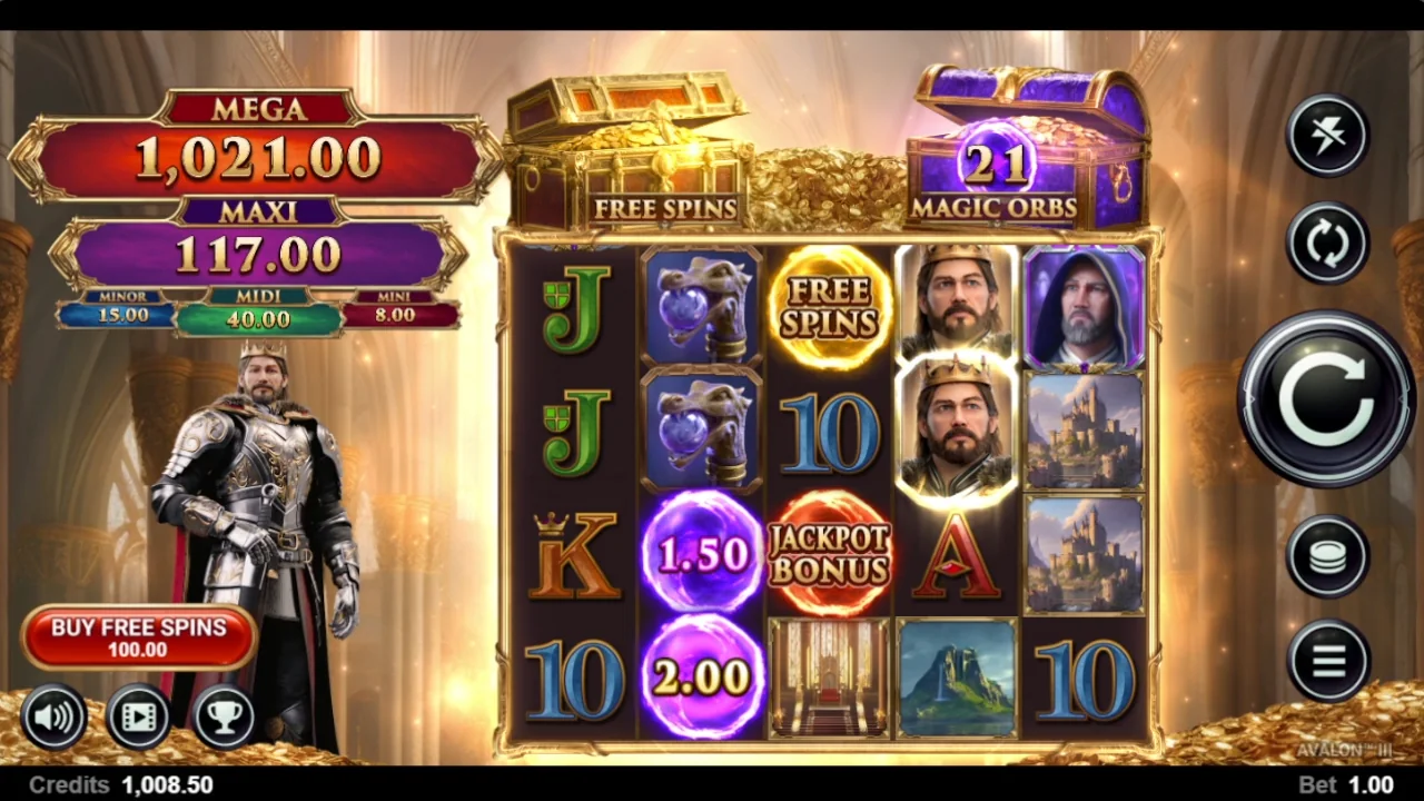 Avalon III gameplay screenshot showing the reels or game interface