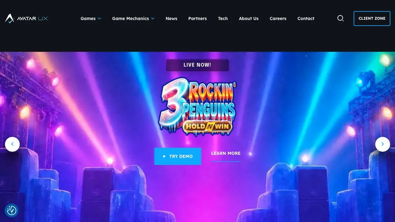 AvatarUX official website showing its current games