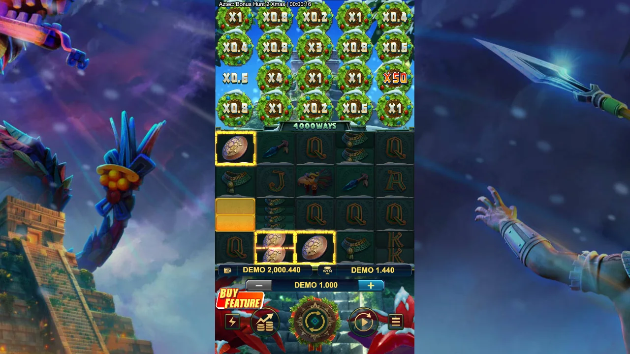 Aztec: Bonus Hunt 2 Xmas loaded gameplay interface with active controls visible