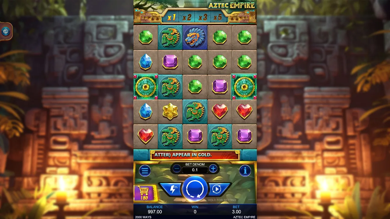 Aztec Empire loaded gameplay interface with reels and controls visible