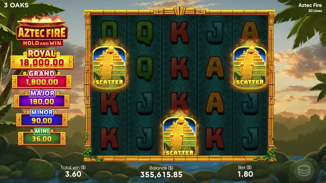 Aztec Fire loaded gameplay interface showing the reels and controls