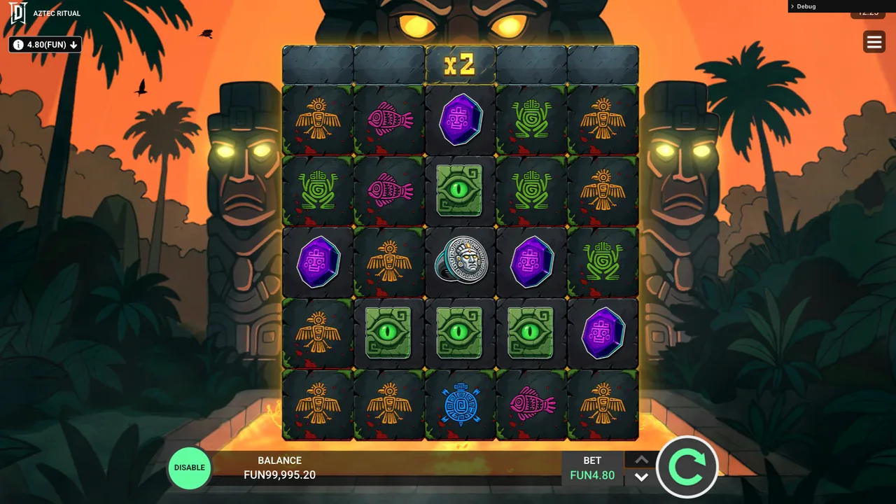Aztec Ritual gameplay screenshot showing the reels and interface
