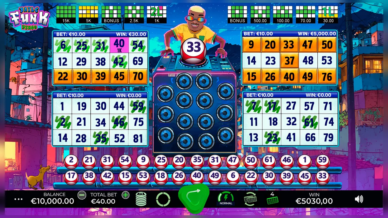 Baile Funk Bingo loaded gameplay interface with active controls