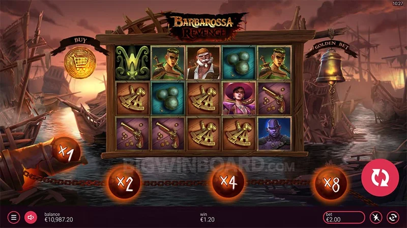 Barbarossa Revenge slot gameplay — dark pirate cascade reels