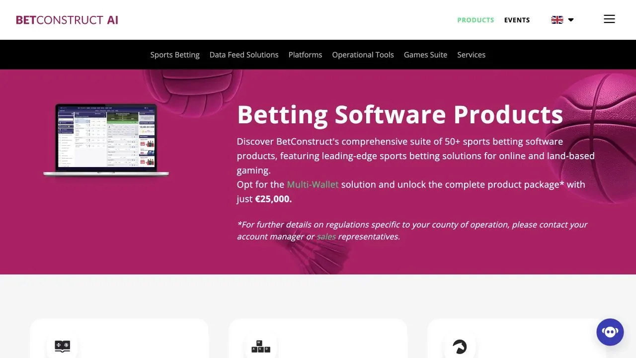 BetConstruct official website showing its betting software products