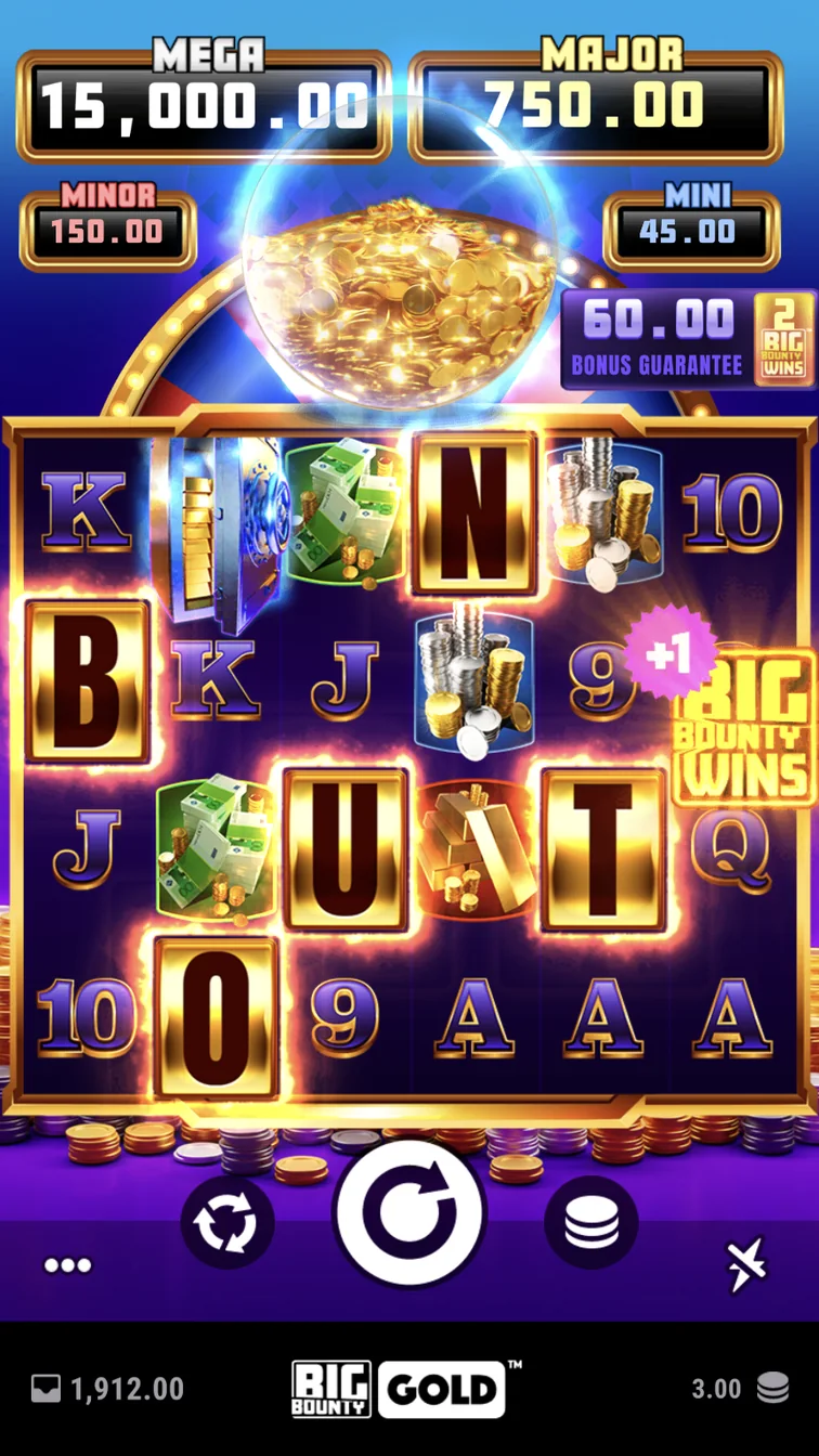 Big Bounty Gold gameplay screenshot showing the reels and controls