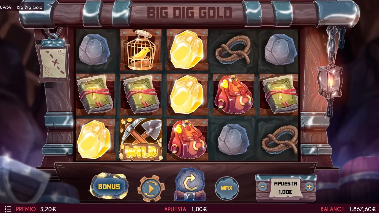 Big Dig Gold loaded gameplay interface with playing area and controls visible