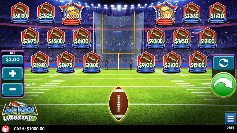 Big Kick LuckyTap gameplay — football prize reveal format