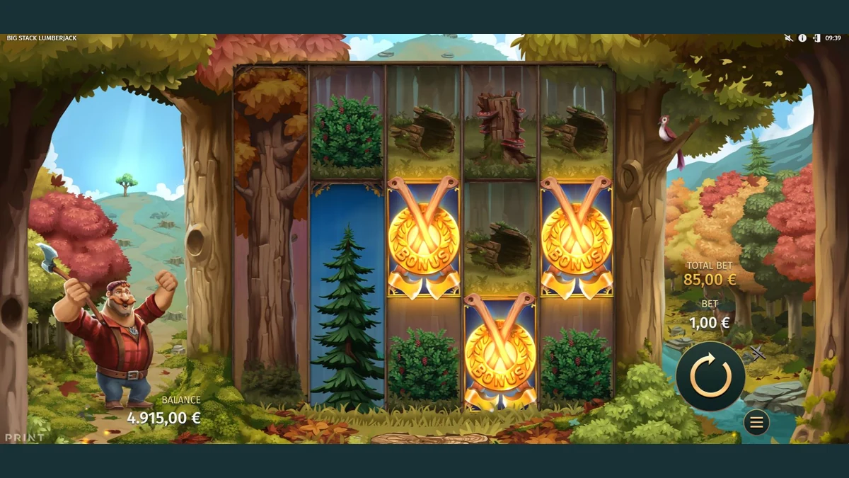 Big Stack Lumberjack gameplay screenshot showing the reels and game interface