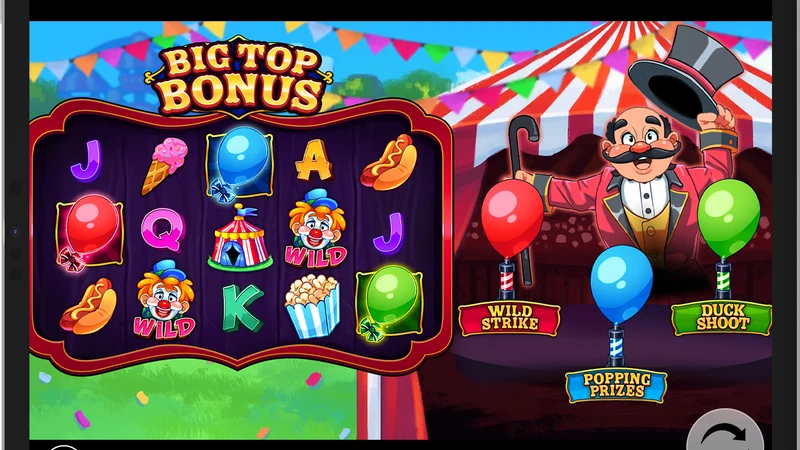 Big Top Bonus slot gameplay — circus carnival themed reels