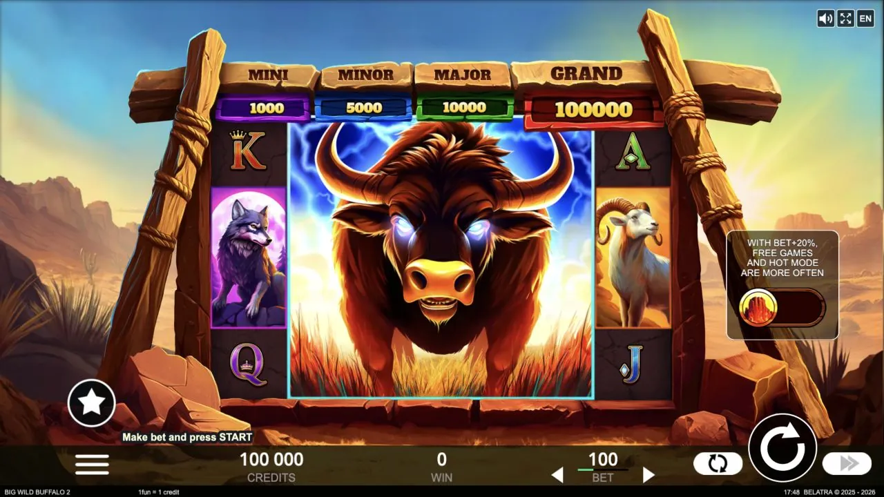Big Wild Buffalo 2 loaded gameplay interface with playing area and controls visible