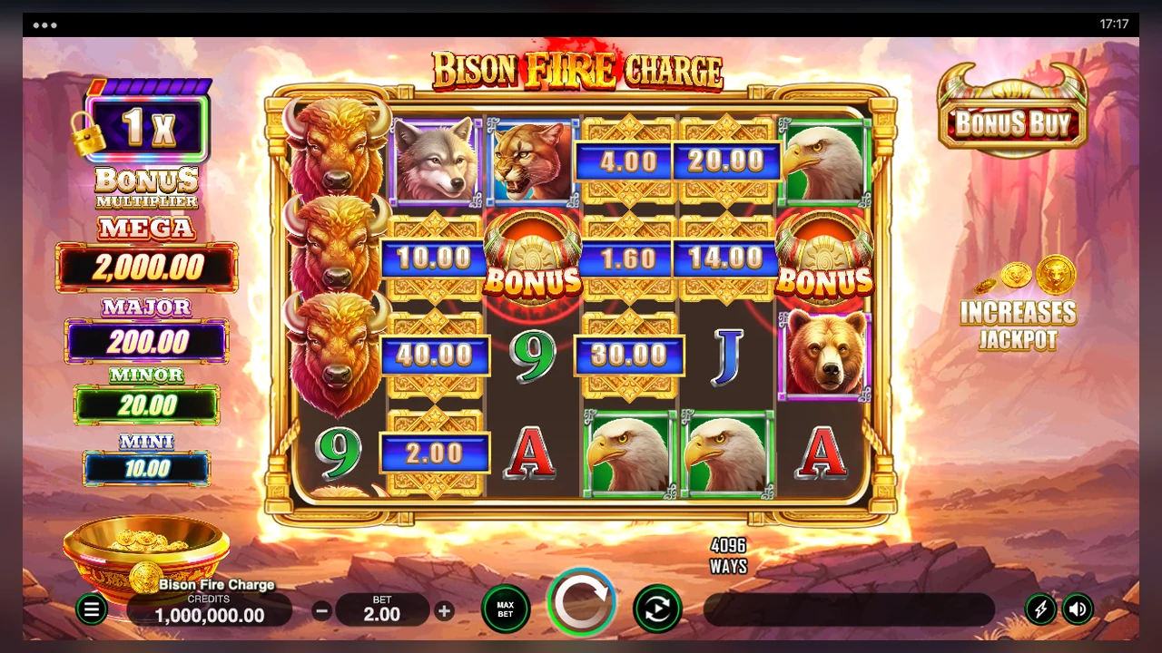 Bison Fire Charge gameplay screen showing the active game interface