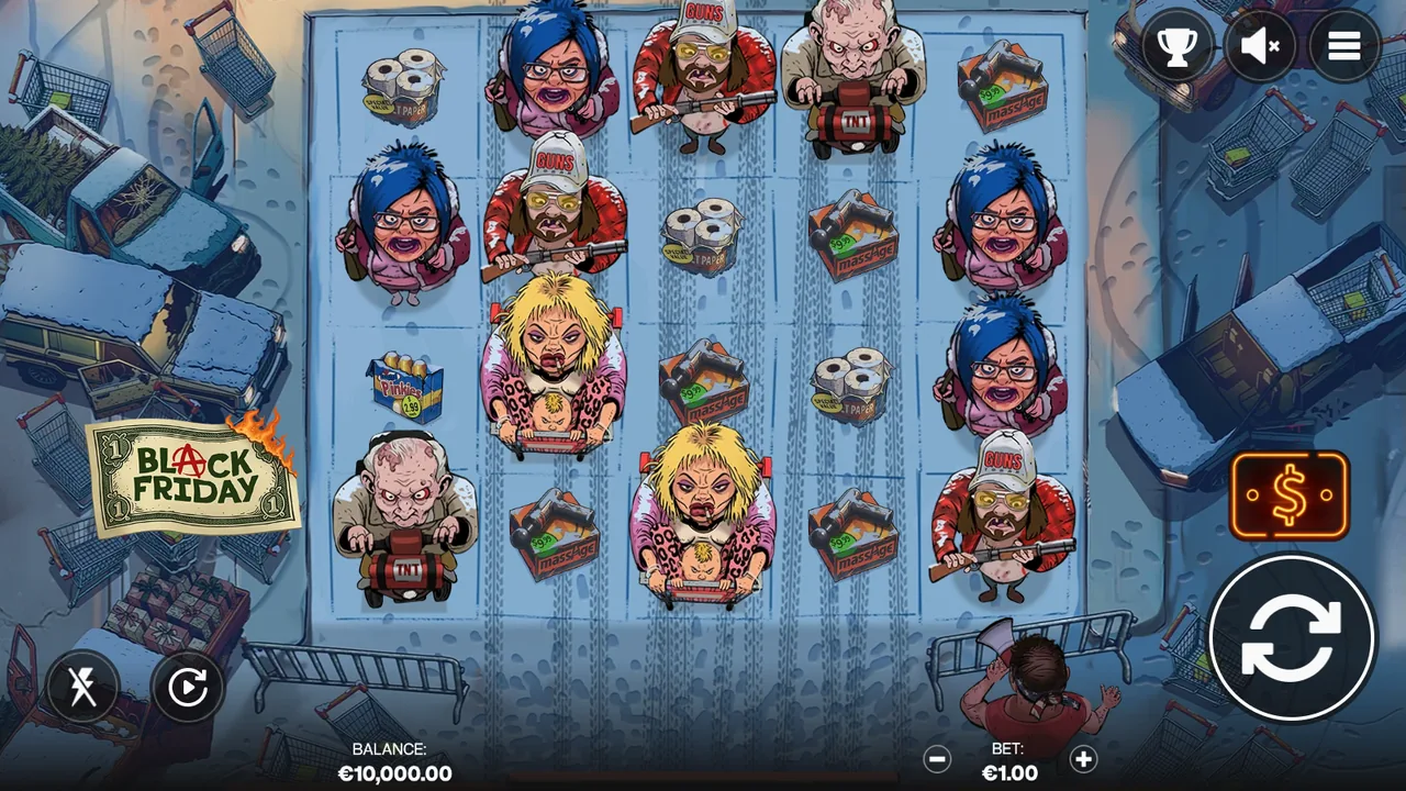 Black Friday gameplay showing the reels and controls