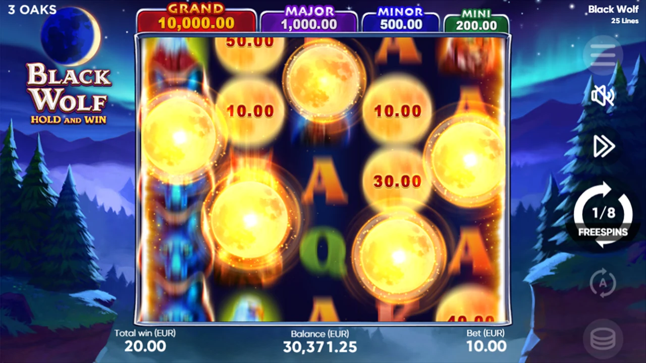 Black Wolf loaded gameplay interface showing the reels and controls