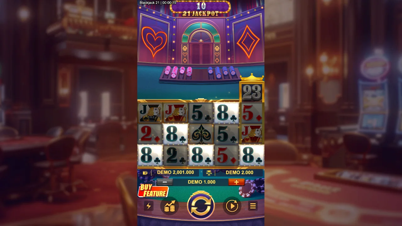 BlackJack 21 loaded gameplay interface with active controls visible